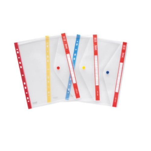 PLASTIDEA BUSTA CON BOTTONE IN PP FORATURA UNIVERSALE 300X245 mm ROSSO CONF 5 PZ.